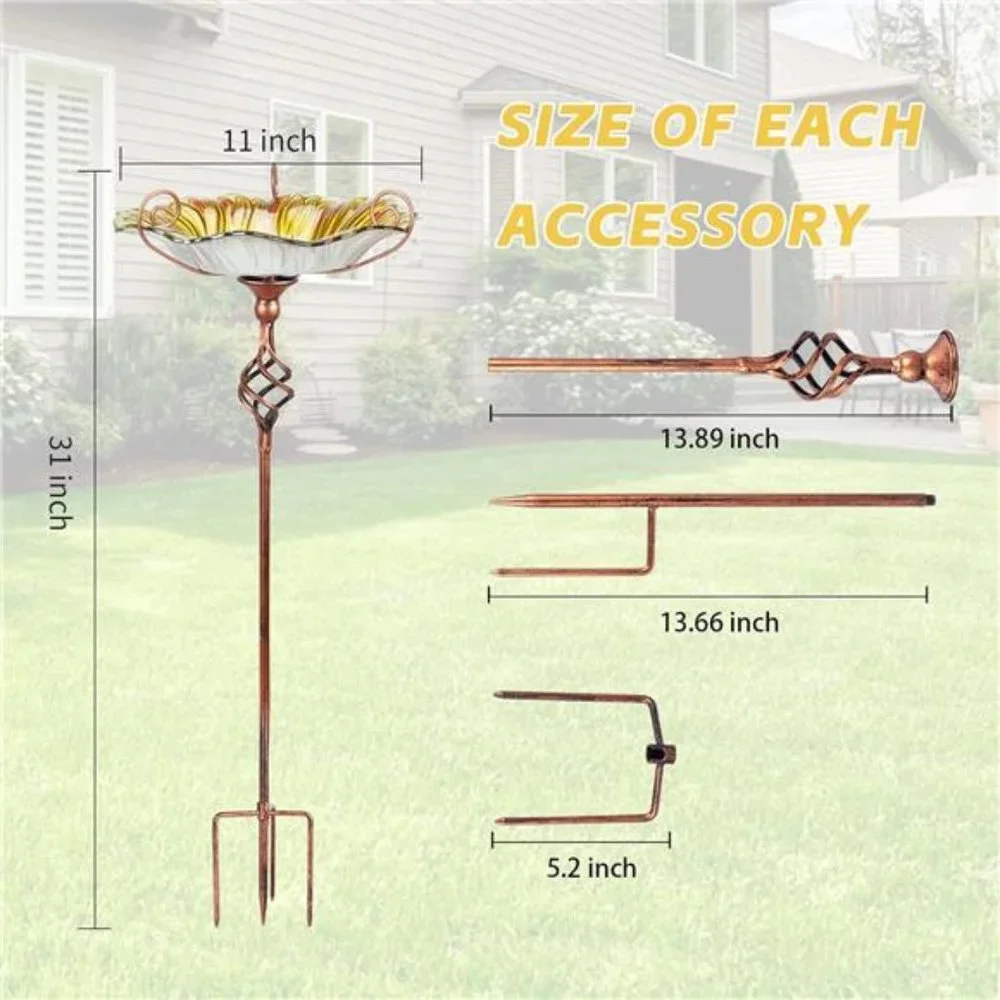 Bird Bath for Outdoors,Glass Birdbaths Outdoor Garden Birdfeeder with MetalStake